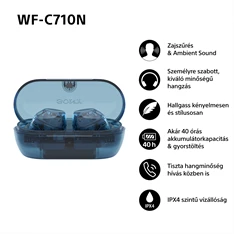 Sony WFC710 True Wireless Bluetooth zajszűrős üvegkék fülhallgató Sony WFC710 True Wireless Bluetooth zajszűrős üvegkék fülhallgató