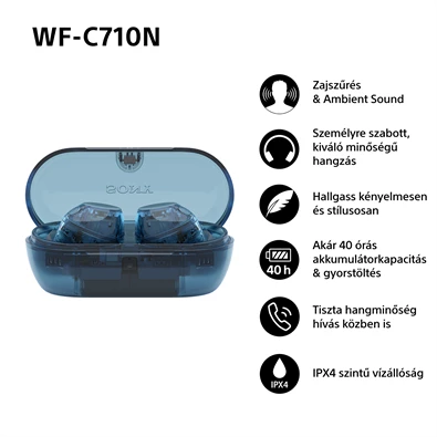 Sony WFC710 True Wireless Bluetooth zajszűrős üvegkék fülhallgató Sony WFC710 True Wireless Bluetooth zajszűrős üvegkék fülhallgató