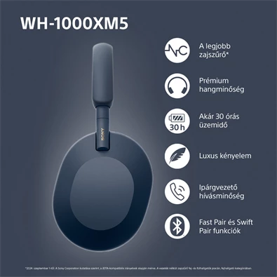 Sony WH-1000XM5 Bluetooth éjkék fejhallgató Sony WH-1000XM5 Bluetooth éjkék fejhallgató