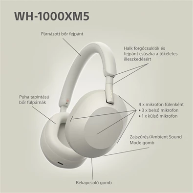 Sony WH-1000XM5 Bluetooth platina ezüst fejhallgató Sony WH-1000XM5 Bluetooth platina ezüst fejhallgató