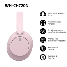 Sony WHCH720NP Bluetooth zajszűrős rózsaszín fejhallgató Sony WHCH720NP Bluetooth zajszűrős rózsaszín fejhallgató