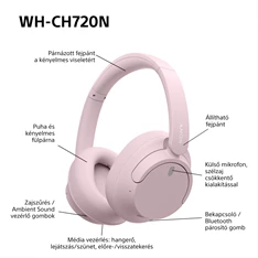 Sony WHCH720NP Bluetooth zajszűrős rózsaszín fejhallgató Sony WHCH720NP Bluetooth zajszűrős rózsaszín fejhallgató