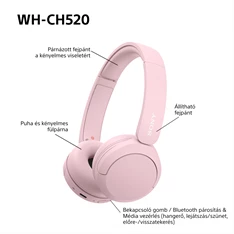 Sony WH-CH520 Bluetooth rózsaszín fejhallgató Sony WH-CH520 Bluetooth rózsaszín fejhallgató