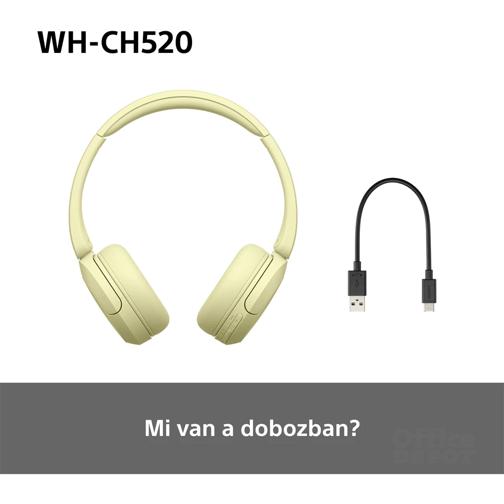 Sony WH-CH520 Bluetooth sárga fejhallgató