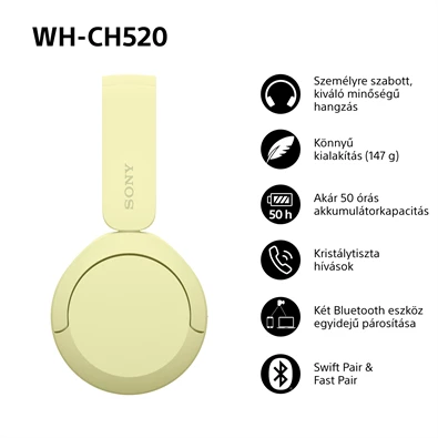 Sony WH-CH520 Bluetooth sárga fejhallgató Sony WH-CH520 Bluetooth sárga fejhallgató