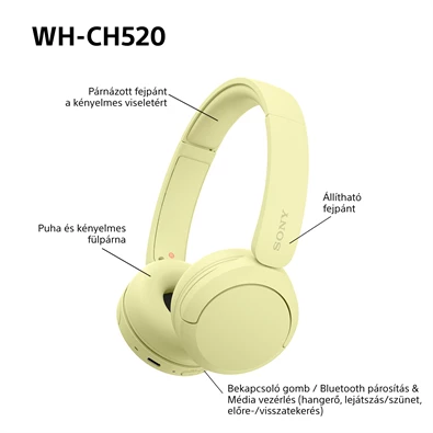 Sony WH-CH520 Bluetooth sárga fejhallgató Sony WH-CH520 Bluetooth sárga fejhallgató
