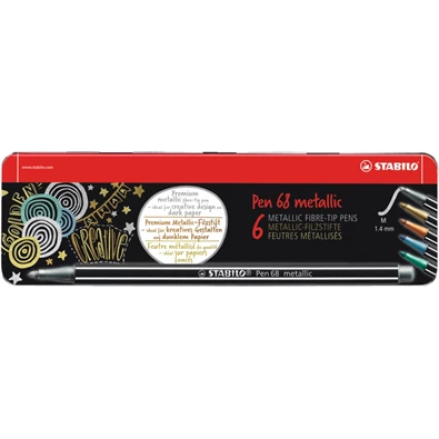 Stabilo Pen 68 metallic fémdobozos 6db-os vegyes színű filctoll készlet Stabilo Pen 68 metallic fémdobozos 6db-os vegyes színű filctoll készlet