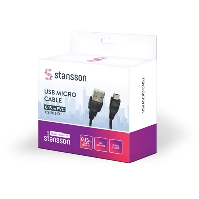 Stansson 15cm USB micro kábel Stansson 15cm USB micro kábel