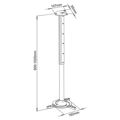 Stell SHO 1091 60-102cm, 15°, 15kg ezüst mennyezeti kihúzható projektor tartó Stell SHO 1091 60-102cm, 15°, 15kg ezüst mennyezeti kihúzható projektor tartó