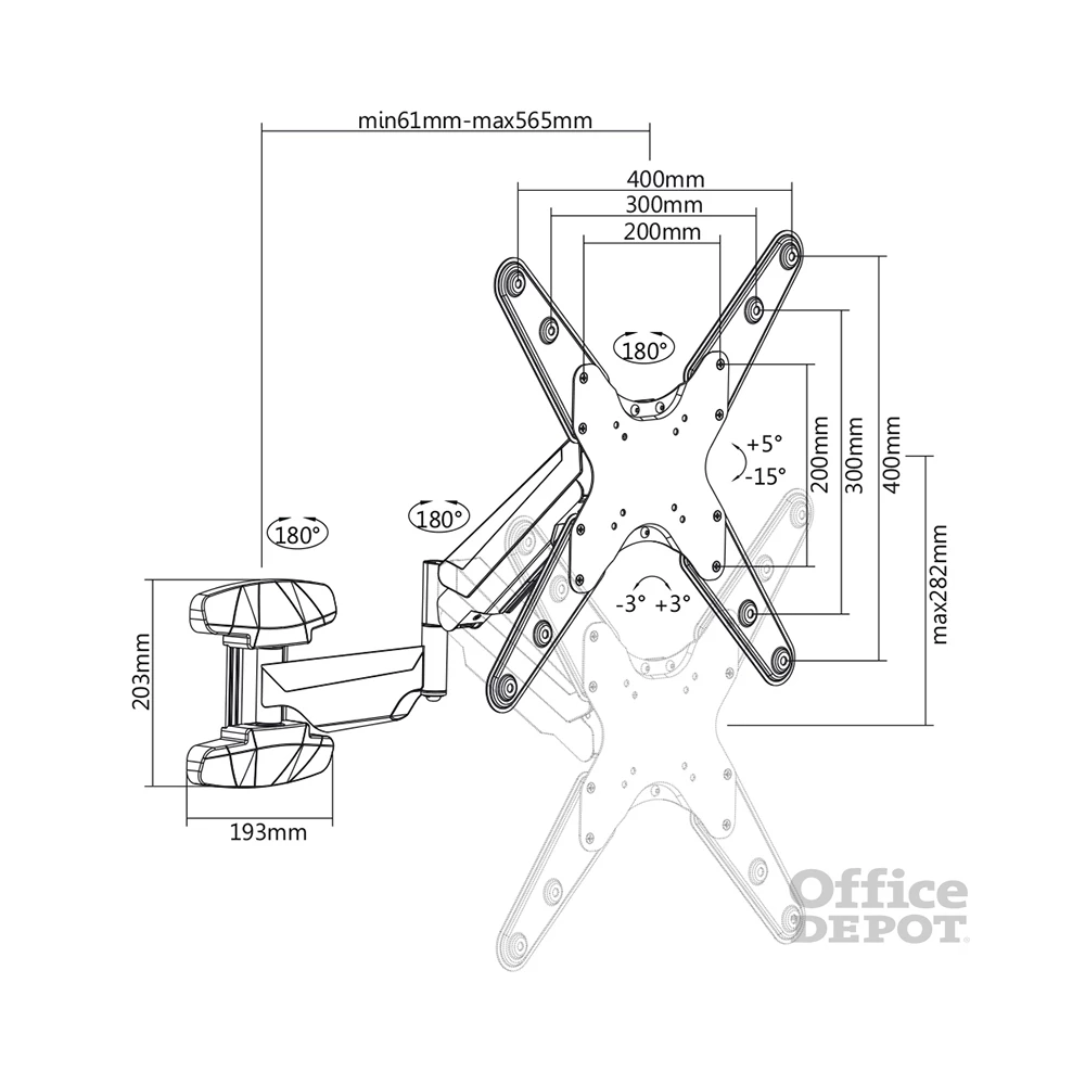 Stell SHO 3620 23"-70" VESA 400x400 gáz rugós dönthető, forgatható TV fali konzol