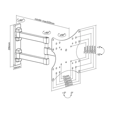 Stell SHO 4540 23"-42" VESA 200x200 kihúzható fali konzol Stell SHO 4540 23"-42" VESA 200x200 kihúzható fali konzol