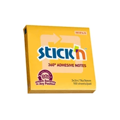 Stick`N 360° 76x76 mm 100 lap narancssárga öntapadó jegyzettömb Stick`N 360° 76x76 mm 100 lap narancssárga öntapadó jegyzettömb