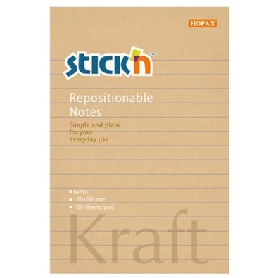 Stick`N KraftNotes 150x101 mm 100 lap vonalas öntapadó natúr újrahasznosított jegyzettömb Stick`N KraftNotes 150x101 mm 100 lap vonalas öntapadó natúr újrahasznosított jegyzettömb