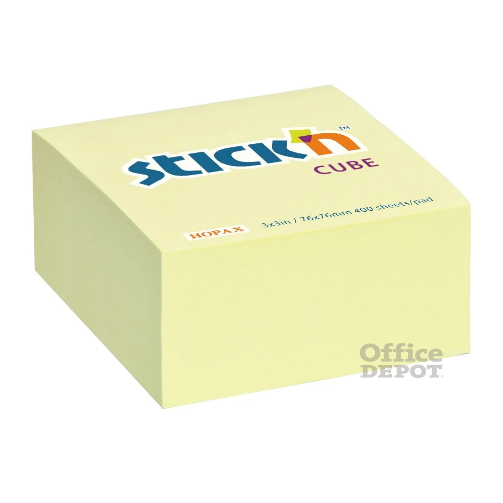 Stick`N 76x76 mm 400 lap pasztell sárga öntapadó kockatömb