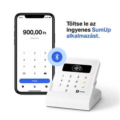 SumUp Air szett, kártyaolvasó és töltődokkoló egyben SumUp Air szett, kártyaolvasó és töltődokkoló egyben