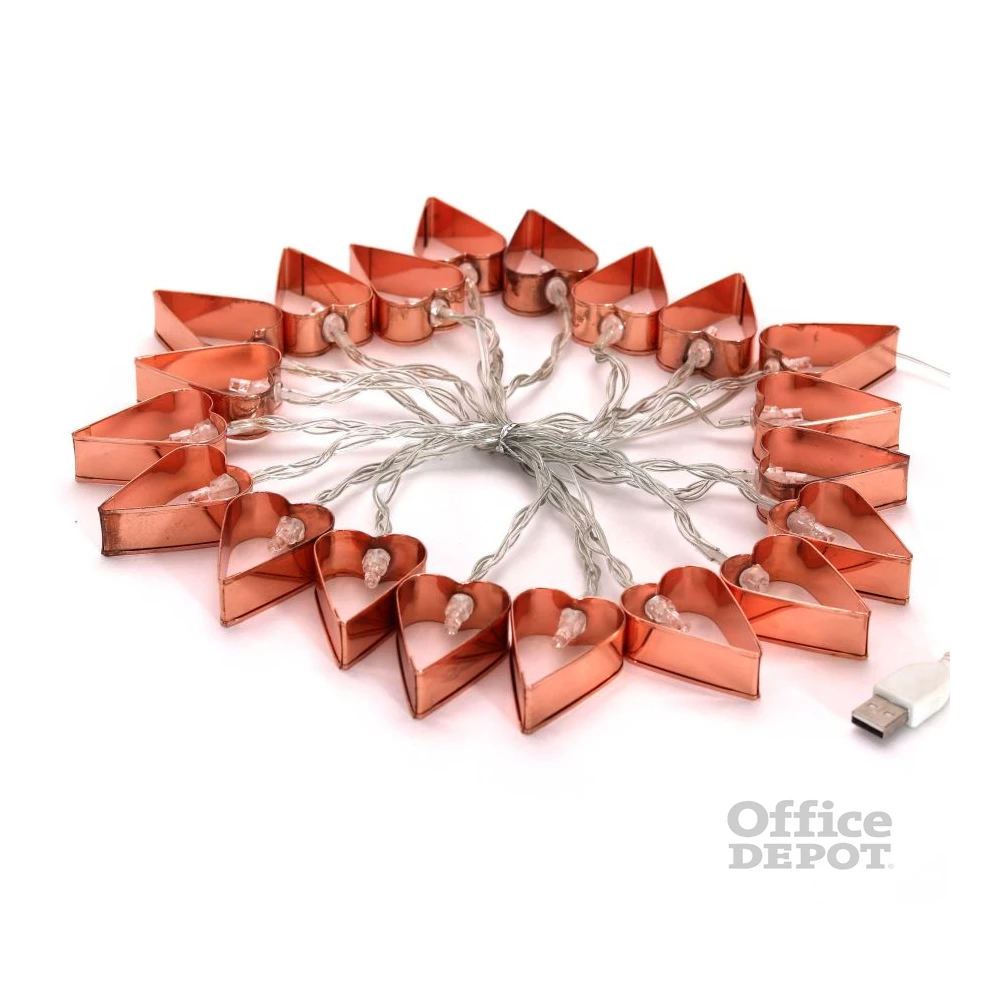 Szív alakú fém/4m/meleg fehér/20db LED-es/USB-s fényfüzér, fénydekoráció