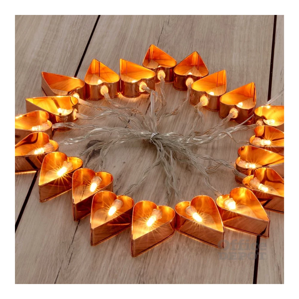 Szív alakú fém/4m/meleg fehér/20db LED-es/USB-s fényfüzér, fénydekoráció