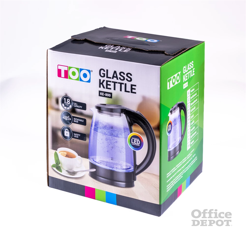 TOO KE-800 1,8L-es fekete üveg vízforraló