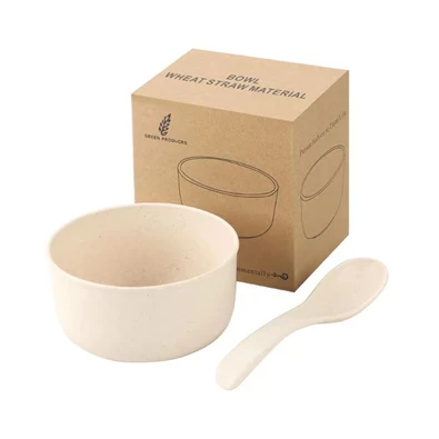 TOO KT-111-V bézs búzaszalma műanyag tál/kanál készlet, 11.3×6 cm TOO KT-111-V bézs búzaszalma műanyag tál/kanál készlet, 11.3×6 cm