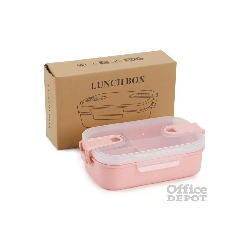 TOO KT-113-P rózsaszín búzaszalma műanyag ebédlő doboz, 6.3×13×21.8 cm