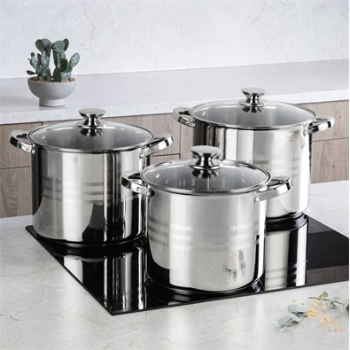 TOO LP-7173 prémium rozsdamentes 6 darabos edénykészlet, 9 liter+11,1 liter+17,5 liter fazék/lábas+fedők