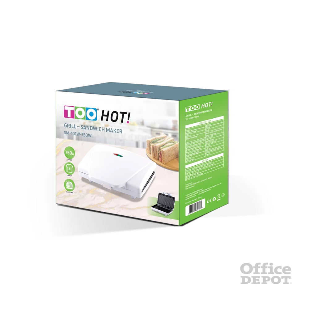 TOO SM-101W-750W 2in1 fehér grill/panini - szendvicssütő