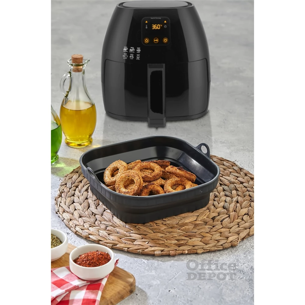 TOO összecsukható négyzetes szilikon forma forrólevegős sütőhöz (air fryer) 21cm*21cm, szürke, fekete vagy piros SL-3251