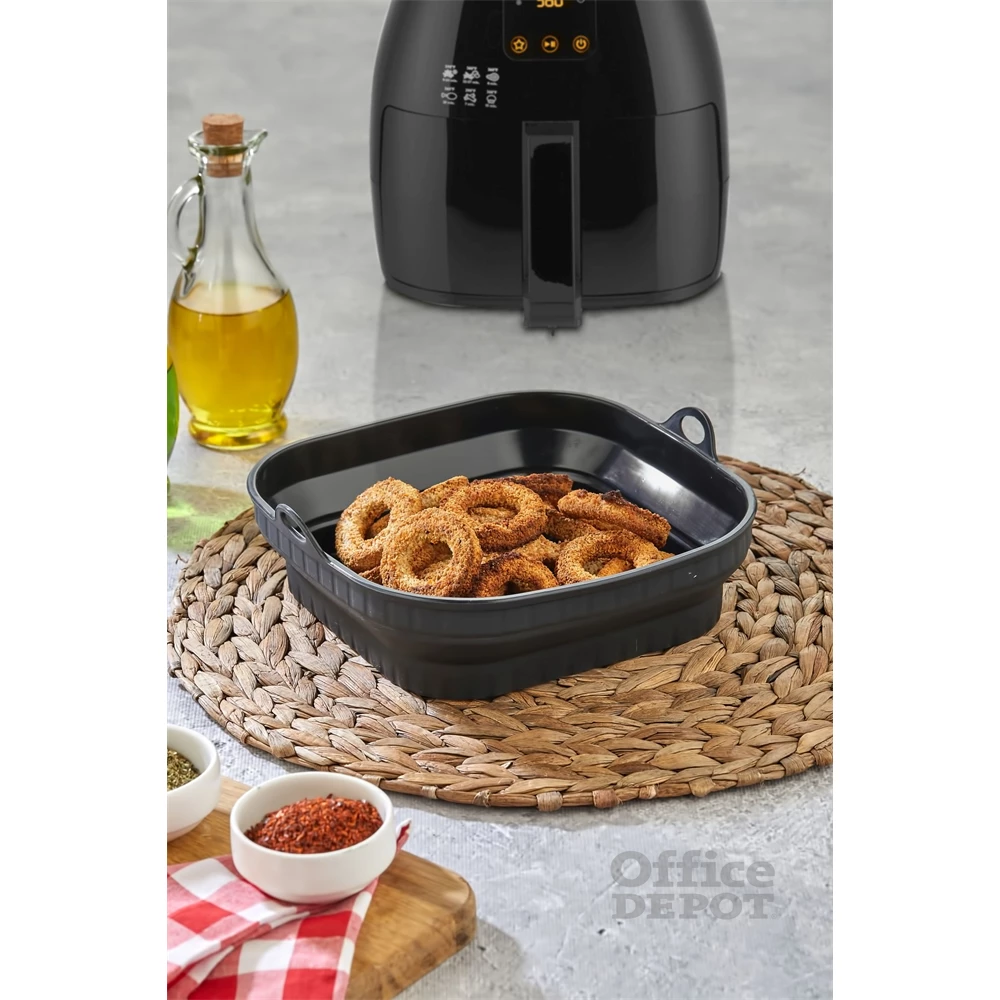 TOO összecsukható négyzetes szilikon forma forrólevegős sütőhöz (air fryer) 21cm*21cm, szürke, fekete vagy piros SL-3251