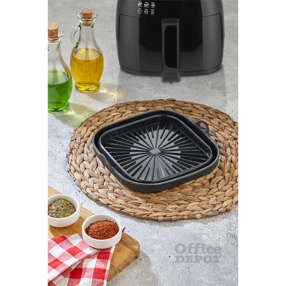 TOO összecsukható négyzetes szilikon forma forrólevegős sütőhöz (air fryer) 21cm*21cm, szürke, fekete vagy piros SL-3251