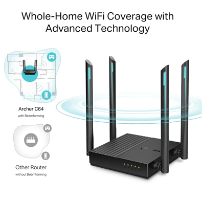 TP-Link Archer C64 C1200 MU-MIMO Vezeték nélküli Gigabit router TP-Link Archer C64 C1200 MU-MIMO Vezeték nélküli Gigabit router