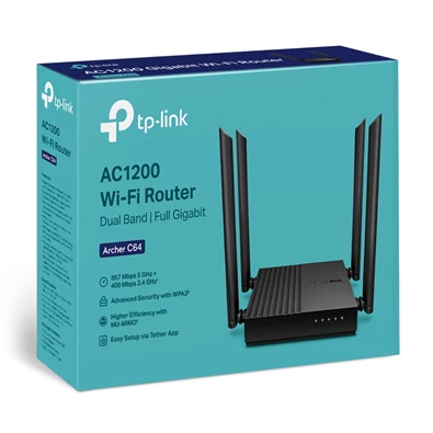 TP-Link Archer C64 C1200 MU-MIMO Vezeték nélküli Gigabit router TP-Link Archer C64 C1200 MU-MIMO Vezeték nélküli Gigabit router