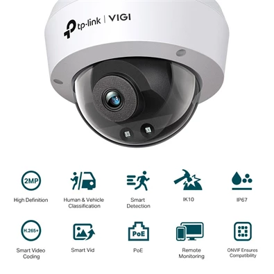 TP-Link VIGI C220I /2MP/2,8mm/kültéri/H265/IR30m/Smart Detection/IP dómkamera TP-Link VIGI C220I /2MP/2,8mm/kültéri/H265/IR30m/Smart Detection/IP dómkamera