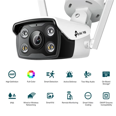TP-Link VIGI C340-W /4MP/4mm/kültéri/H265/IR30m/SD/Smart Detection/kétirányú hang/Full-Color IP wifi csőkamera TP-Link VIGI C340-W /4MP/4mm/kültéri/H265/IR30m/SD/Smart Detection/kétirányú hang/Full-Color IP wifi csőkamera