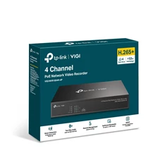 TP-Link VIGI NVR1004H-4P /4 csatorna/H265/80Mbps rögzítés/1x SATA/4x PoE+ hálózati rögzítő (NVR)