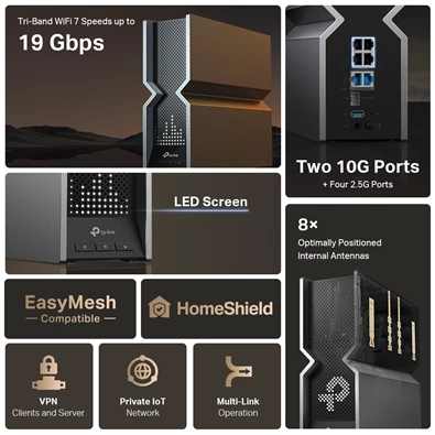 TP-Link Archer BE800 BE19000 háromsávos Wi-Fi 7 router - R