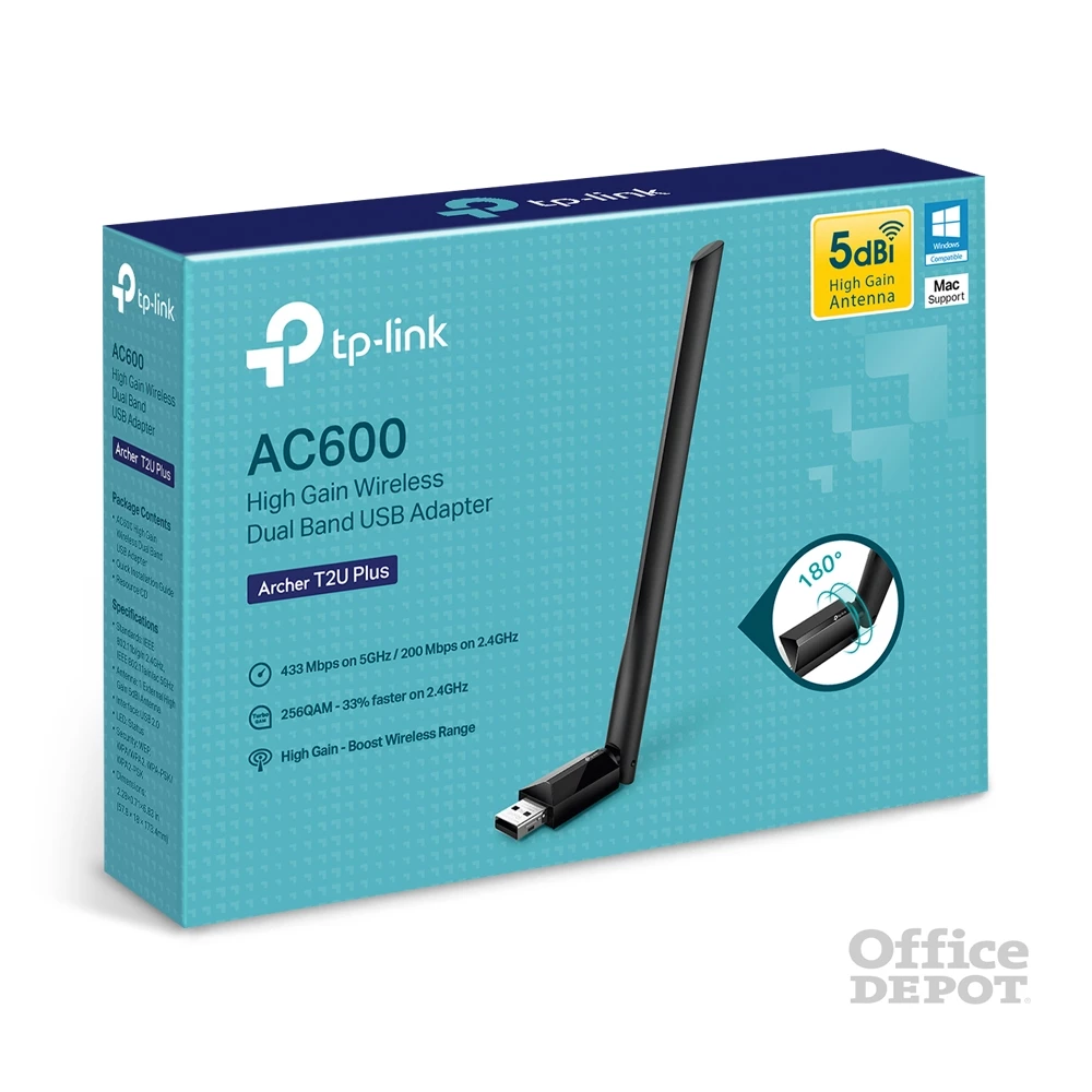TP-Link Archer T2U PLUS AC600 nagy Teljesítményű, vezeték Nélküli, kétsávos, USB adapter - R