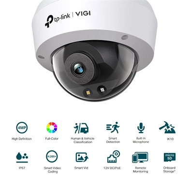 TP-Link VIGI C240 /4MP/2,8mm/kültéri/H265/IR30m/SD/Smart Detection/beépített mikrofon/Full-Color IP dómkamera TP-Link VIGI C240 /4MP/2,8mm/kültéri/H265/IR30m/SD/Smart Detection/beépített mikrofon/Full-Color IP dómkamera