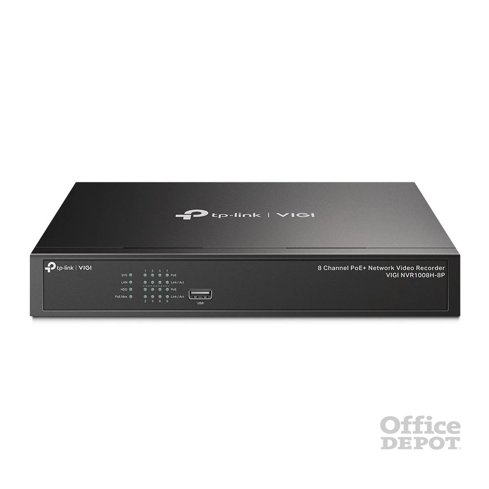 TP-Link VIGI NVR1008H-8P /8 csatorna/H265+/80Mbps rögzítés/1x SATA/8x PoE+ (53W) hálózati rögzítő (NVR)