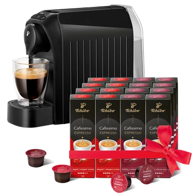 Tchibo Cafissimo Easy Black kapszulás kávéfőző +Caf. Espresso Elegant Aroma 8x10db + Caf. Espresso Intense Aroma 8x10db Tchibo Cafissimo Easy Black kapszulás kávéfőző +Caf. Espresso Elegant Aroma 8x10db + Caf. Espresso Intense Aroma 8x10db