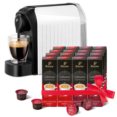 Tchibo Cafissimo Easy White kapszulás kávéfőző +Caf. Espresso Elegant Aroma 8x10db + Caf. Espresso Intense Aroma 8x10db Tchibo Cafissimo Easy White kapszulás kávéfőző +Caf. Espresso Elegant Aroma 8x10db + Caf. Espresso Intense Aroma 8x10db