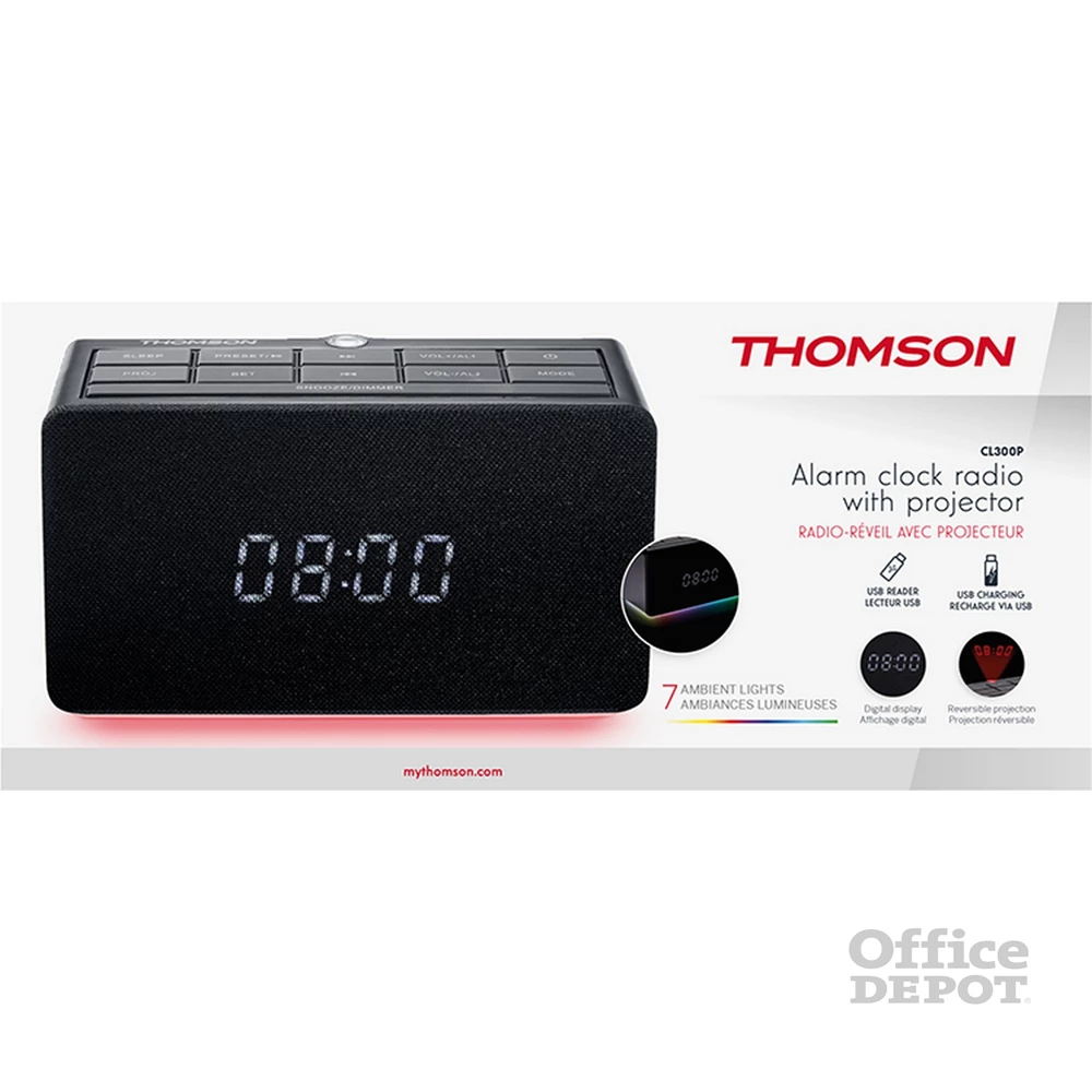 Thomson CL-300P fekete rádiós projektoros ébresztőóra