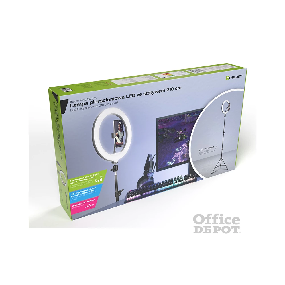 Tracer TRAOSW46745 Ring Light 15 W/30 cm/900-1700 lm/gyűrűs LED lámpa normál állvánnyal