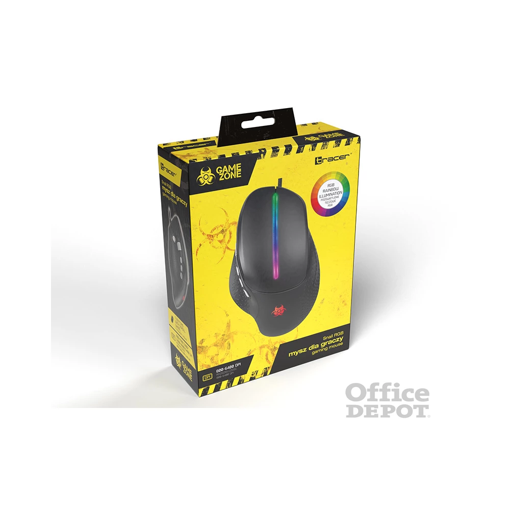 Tracer TRAMYS46766 Snail GameZone 6400 DPI RGB USB optikai fekete vezetékes egér