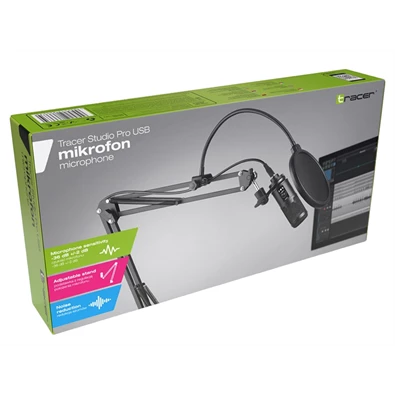 Tracer Studio Pro fekete kondenzációs mikrofon POP szűrővel Tracer Studio Pro fekete kondenzációs mikrofon POP szűrővel