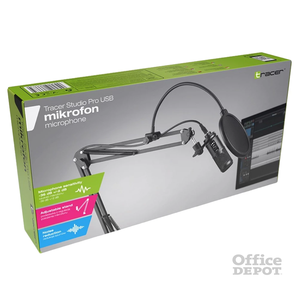 Tracer Studio Pro fekete kondenzációs mikrofon POP szűrővel