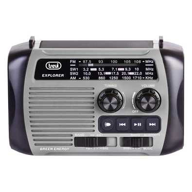 Trevi RA 7F30 BT FM/USB/microSD/Bluetooth napelemes,lámpás,dinamós szürke rádió Trevi RA 7F30 BT FM/USB/microSD/Bluetooth napelemes,lámpás,dinamós szürke rádió