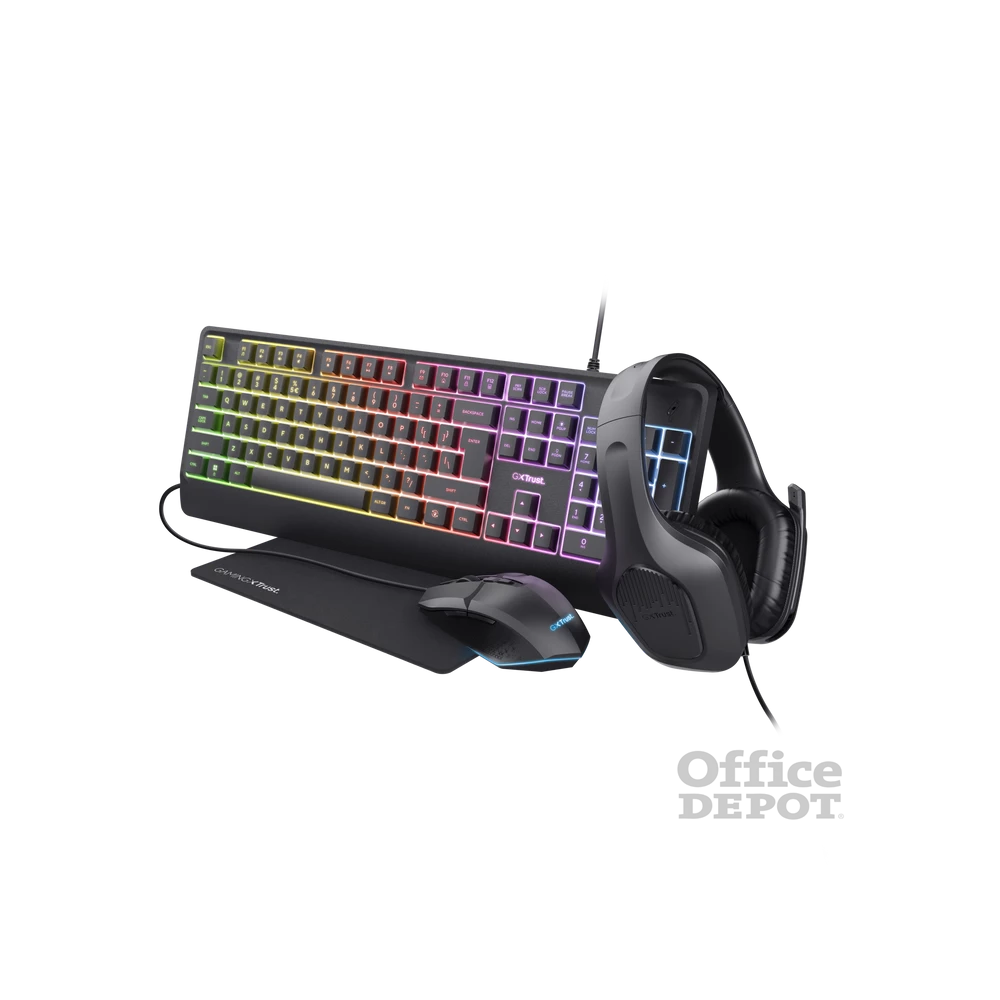 Trust GXT792 Quadrox 4in1 gamer csomag - billentyűzet,egér,egérpad és headset