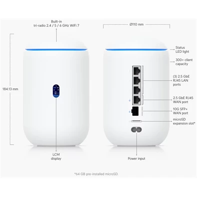 Ubiquiti UDR7 UniFi Dream Router 7 WiFi 7 Tri-band (Access Point, Switch, Tűzfal, Controller) hálózati eszköz