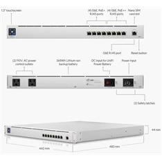 Ubiquiti USW-Mission-Critical 9xGbE LAN 4xPoE+ 4xPoE++ port switch beépített akkumulátorral