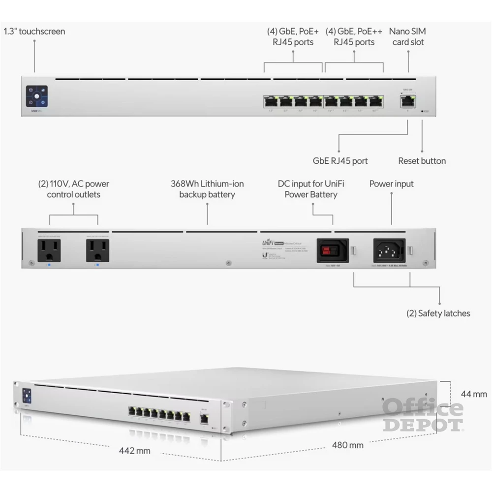 Ubiquiti USW-Mission-Critical 9xGbE LAN 4xPoE+ 4xPoE++ port switch beépített akkumulátorral